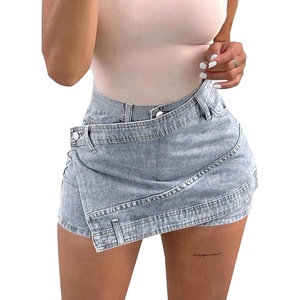 image:imageAvanova Women Denim Mini Skirt Jean Skort Sexy High Waist Asymmetrical Wrap Stretch Short SkirtsLight Gray