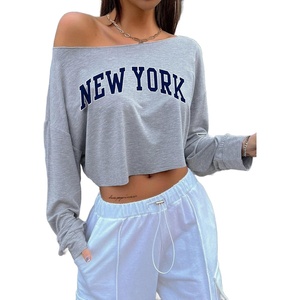 image:imageAvanova Women Off The Shoulder Crop Tops Long Sleeve T Shirts Oversized Loose TeeGrey Ny