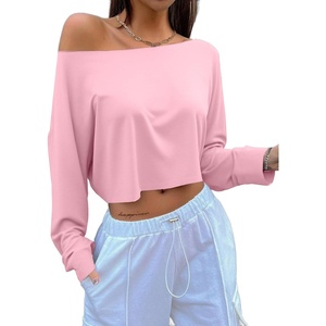 image:imageAvanova Women Off The Shoulder Crop Tops Long Sleeve T Shirts Oversized Loose TeePink