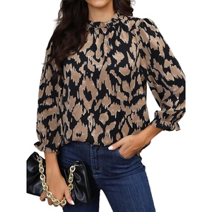 image:imageAvanova Women Polka Dot Long Sleeve Blouse Shirts Work Mock Neck Ruffle TopAllover Black