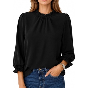 image:imageAvanova Women Polka Dot Long Sleeve Blouse Shirts Work Mock Neck Ruffle TopBlack