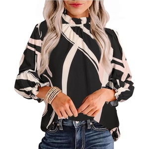 image:imageAvanova Women Polka Dot Long Sleeve Blouse Shirts Work Mock Neck Ruffle TopBlack Beige