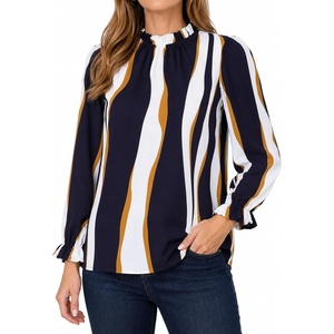 image:imageAvanova Women Polka Dot Long Sleeve Blouse Shirts Work Mock Neck Ruffle TopBlue White