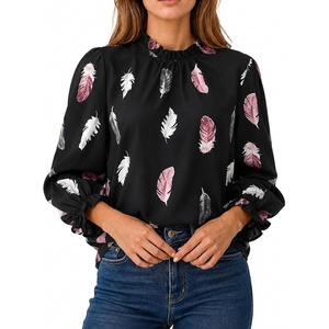 image:imageAvanova Women Polka Dot Long Sleeve Blouse Shirts Work Mock Neck Ruffle TopFeather Black