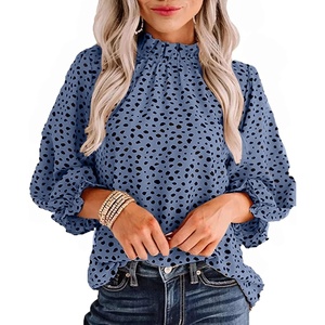 image:imageAvanova Women Polka Dot Long Sleeve Blouse Shirts Work Mock Neck Ruffle TopLeopard Blue