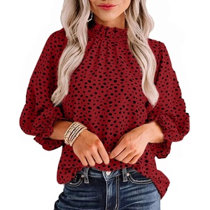 image:imageAvanova Women Polka Dot Long Sleeve Blouse Shirts Work Mock Neck Ruffle TopLeopard Red