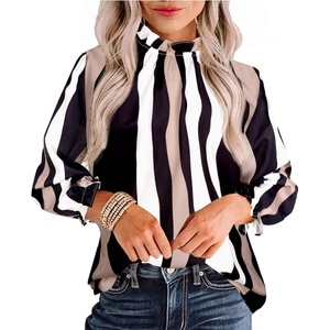 image:imageAvanova Women Polka Dot Long Sleeve Blouse Shirts Work Mock Neck Ruffle TopMuti Striped