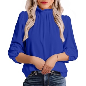 image:imageAvanova Women Polka Dot Long Sleeve Blouse Shirts Work Mock Neck Ruffle TopRoyal Blue