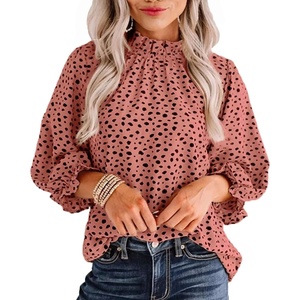 image:imageAvanova Women Polka Dot Long Sleeve Blouse Shirts Work Mock Neck Ruffle TopRust Red