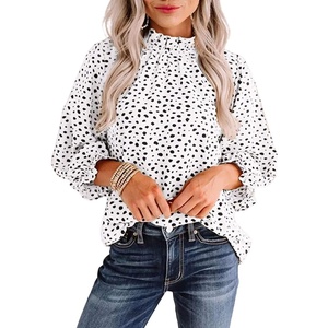 image:imageAvanova Women Polka Dot Long Sleeve Blouse Shirts Work Mock Neck Ruffle TopWhite