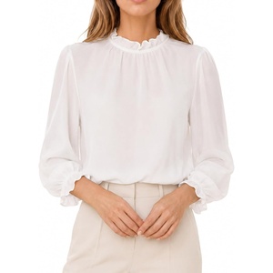 image:imageAvanova Women Polka Dot Long Sleeve Blouse Shirts Work Mock Neck Ruffle TopWhite Solid