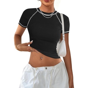 image:imageAvanova Women Raglan Colorblock Baby Tee Shirt Short Sleeve Summer Casual TopsBlack