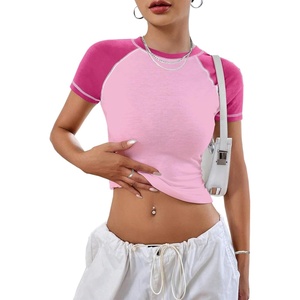 image:imageAvanova Women Raglan Colorblock Baby Tee Shirt Short Sleeve Summer Casual TopsPink