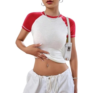 image:imageAvanova Women Raglan Colorblock Baby Tee Shirt Short Sleeve Summer Casual TopsRed White