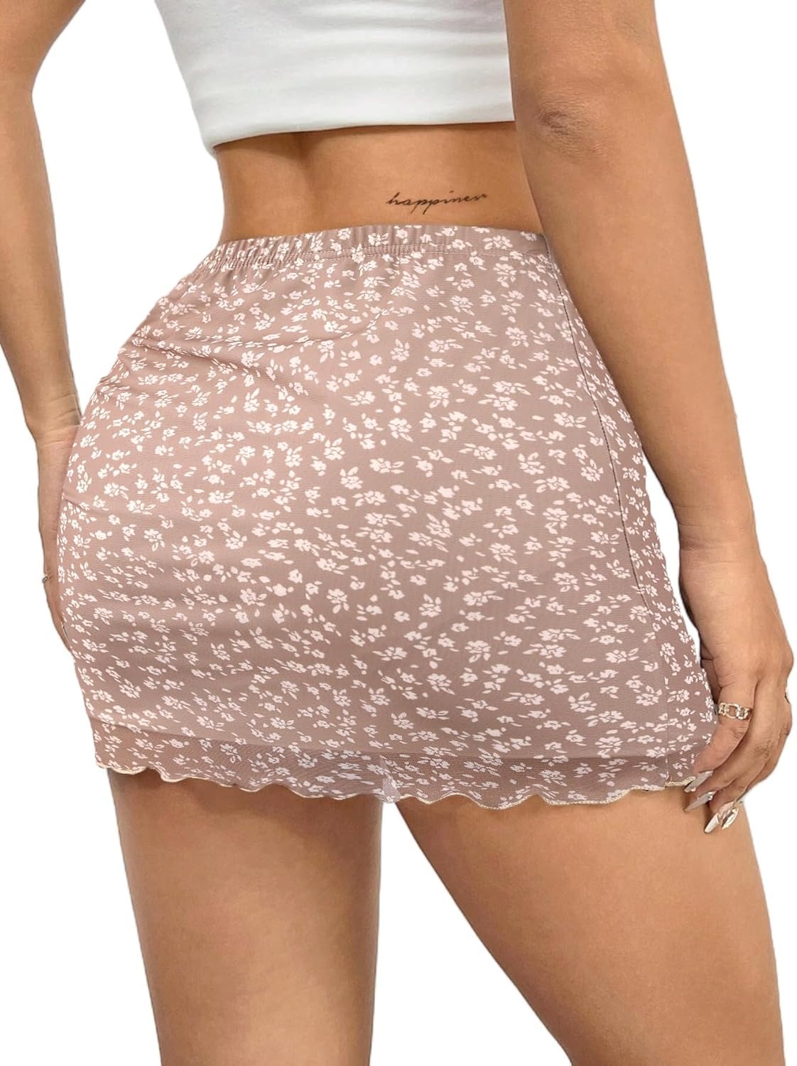 image:imageAvanova Women Mini Skirt High Waisted Ruched Mesh Bodycon Skorts for Going Out Club Summer SkirtApricot Floral