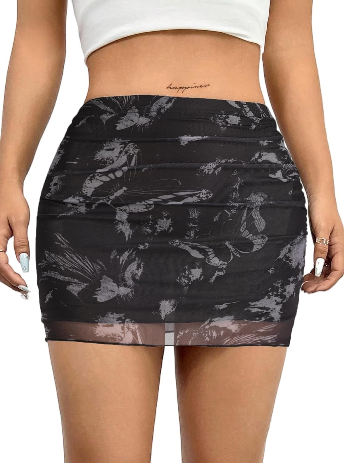 image:imageAvanova Women Mini Skirt High Waisted Ruched Mesh Bodycon Skorts for Going Out Club Summer SkirtBack W