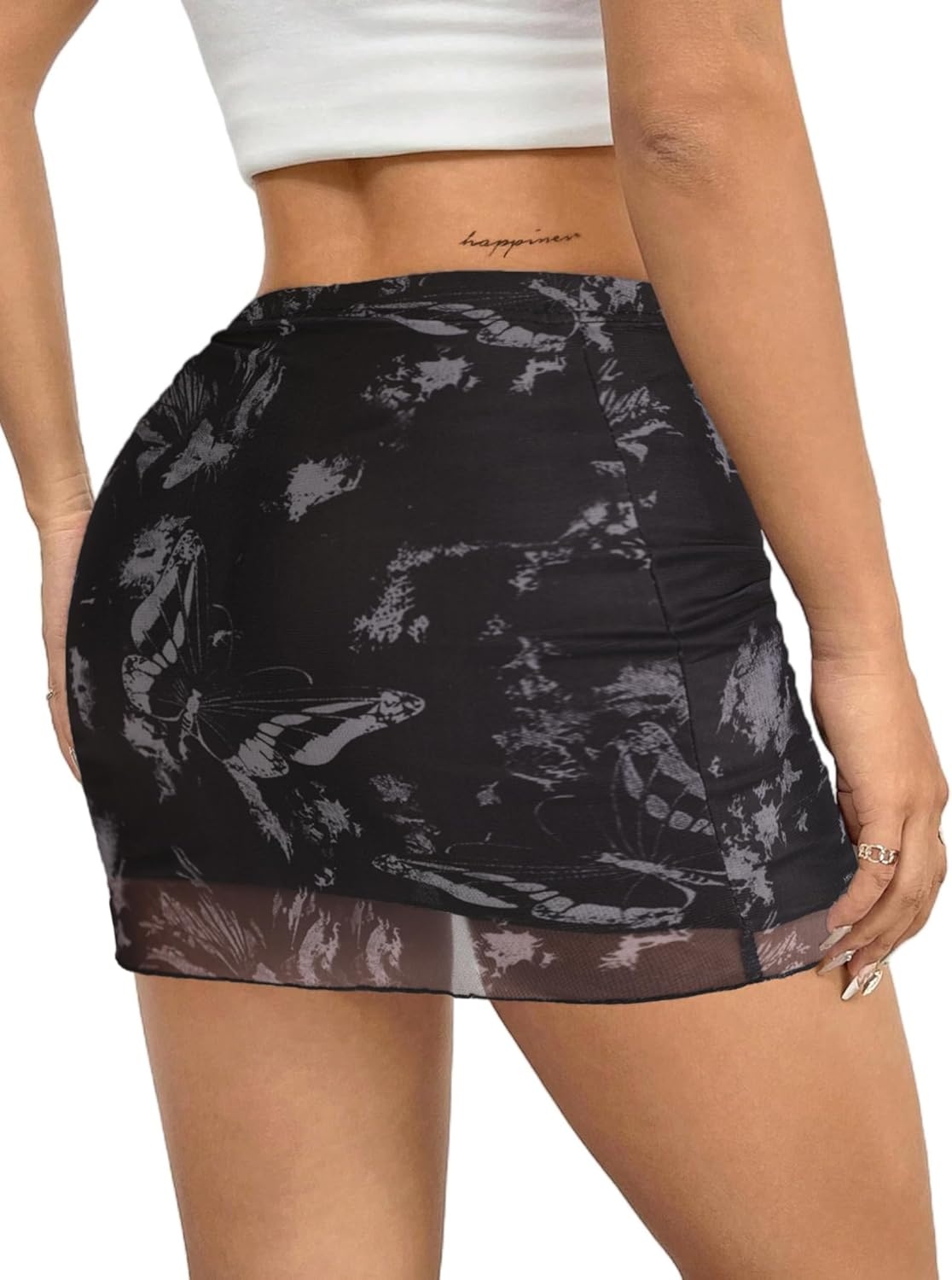 image:imageAvanova Women Mini Skirt High Waisted Ruched Mesh Bodycon Skorts for Going Out Club Summer SkirtBack W