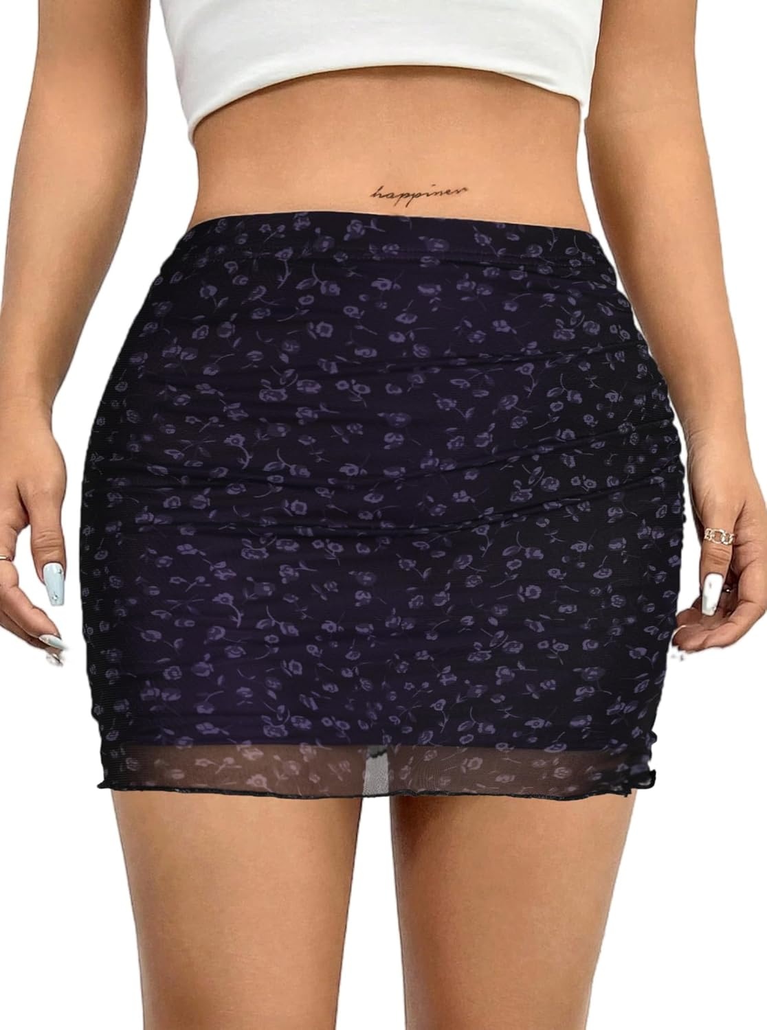 image:imageAvanova Women Mini Skirt High Waisted Ruched Mesh Bodycon Skorts for Going Out Club Summer SkirtBlack Lx01