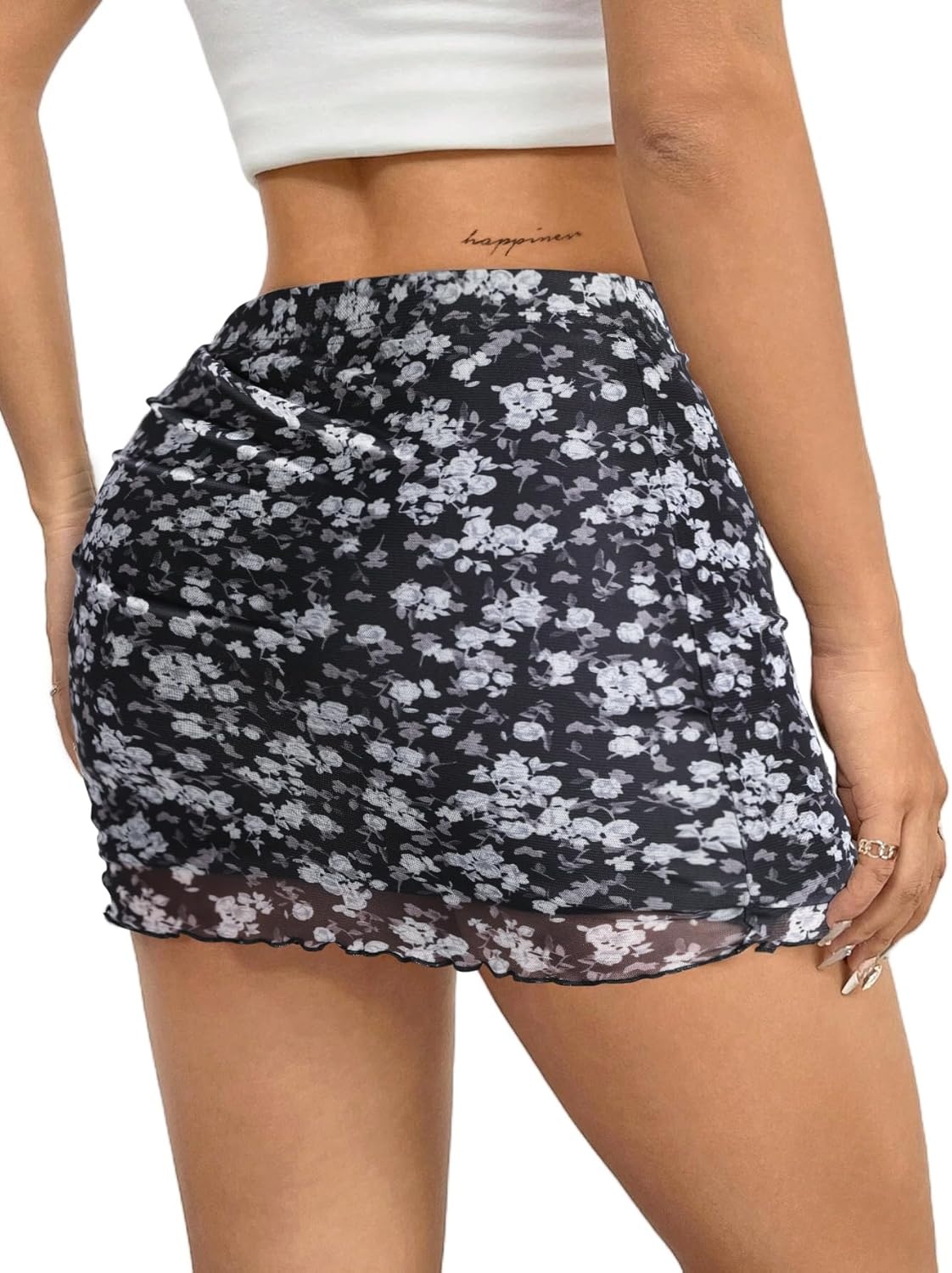 image:imageAvanova Women Mini Skirt High Waisted Ruched Mesh Bodycon Skorts for Going Out Club Summer SkirtBlack Lx02