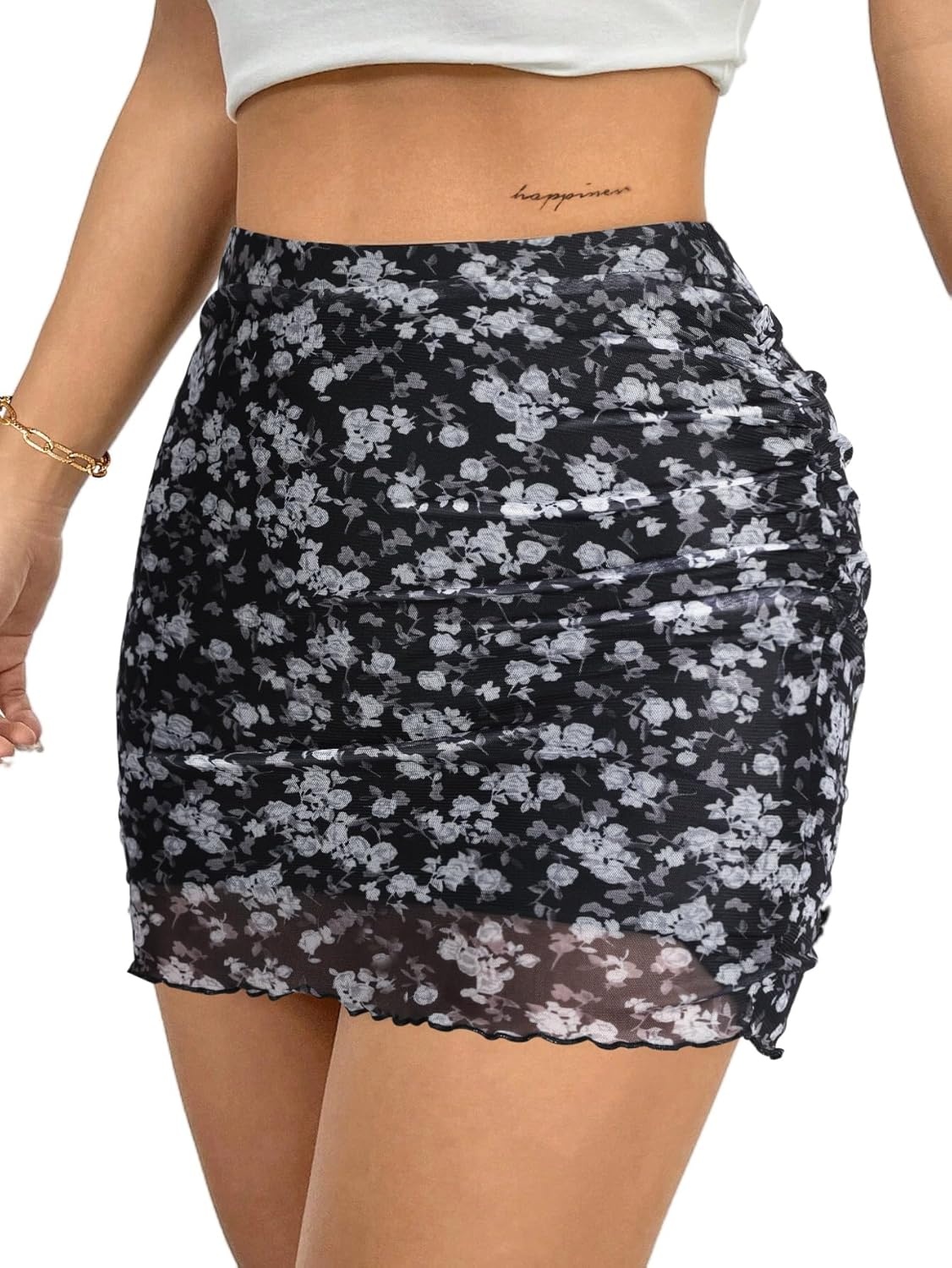 image:imageAvanova Women Mini Skirt High Waisted Ruched Mesh Bodycon Skorts for Going Out Club Summer SkirtBlack Lx02