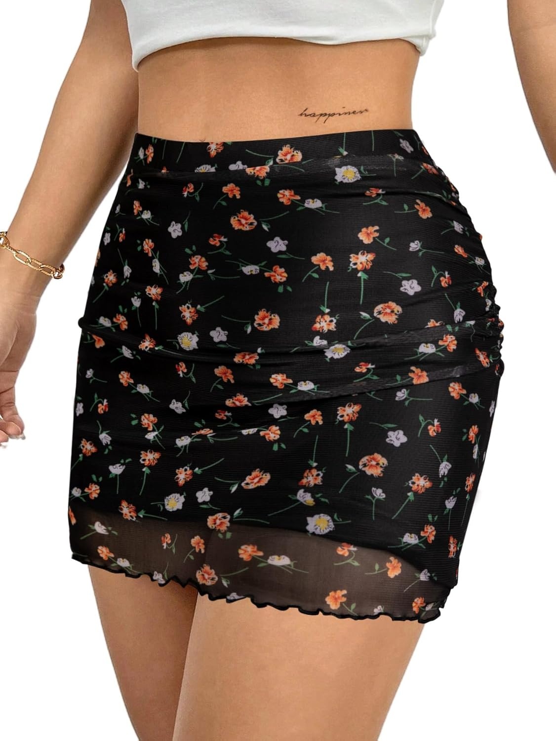 image:imageAvanova Women Mini Skirt High Waisted Ruched Mesh Bodycon Skorts for Going Out Club Summer SkirtBlack Lx05