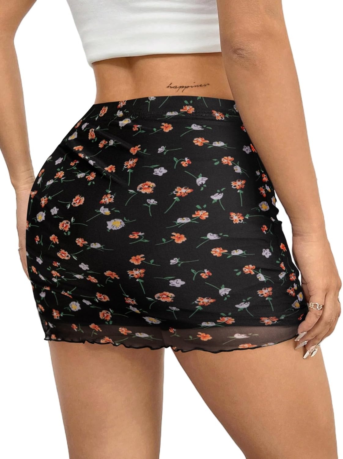 image:imageAvanova Women Mini Skirt High Waisted Ruched Mesh Bodycon Skorts for Going Out Club Summer SkirtBlack Lx05