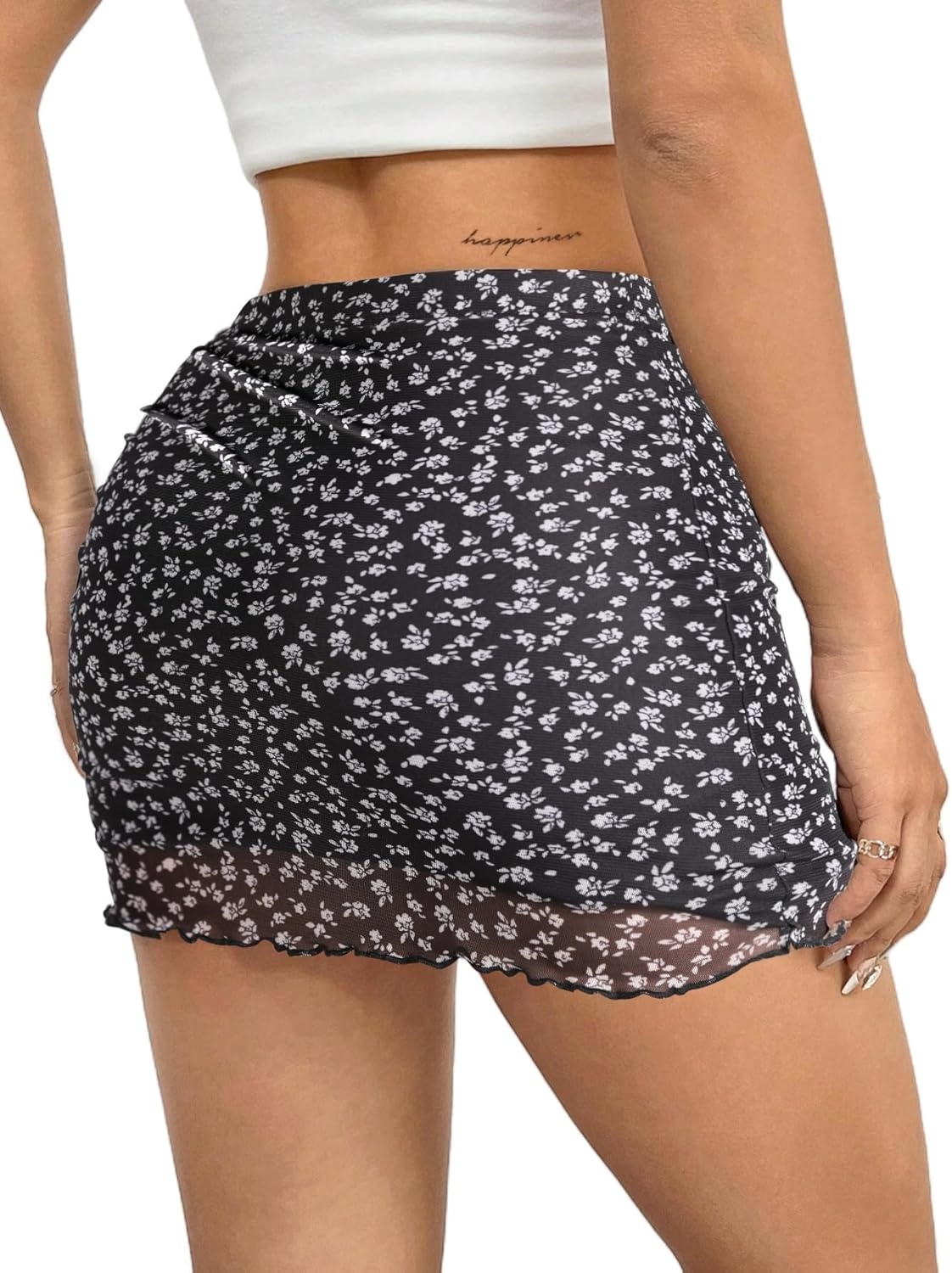 image:imageAvanova Women Mini Skirt High Waisted Ruched Mesh Bodycon Skorts for Going Out Club Summer SkirtBlack Lx06