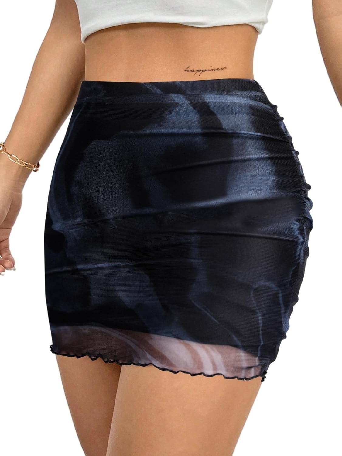 image:imageAvanova Women Mini Skirt High Waisted Ruched Mesh Bodycon Skorts for Going Out Club Summer SkirtBlack Lx07