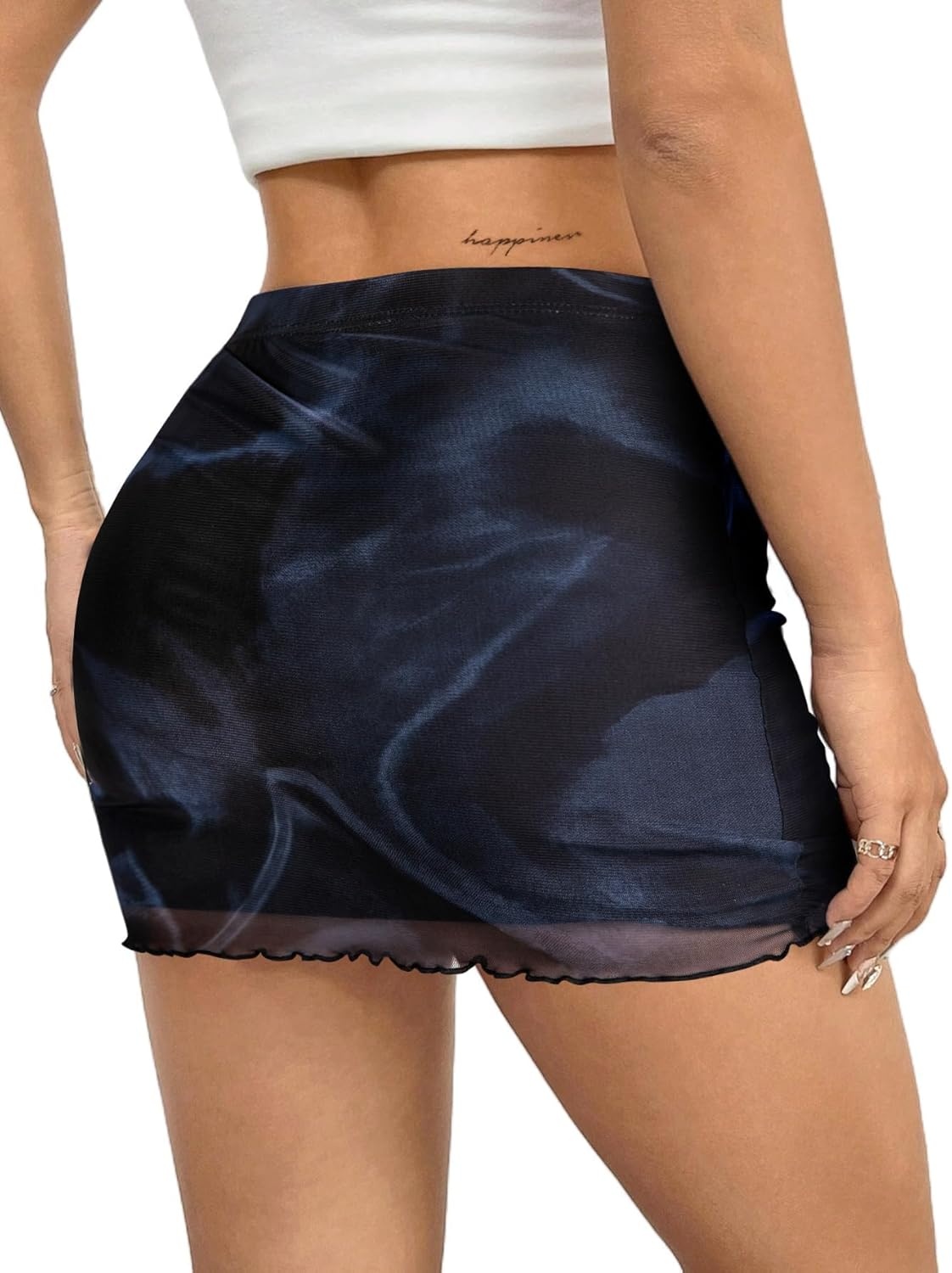 image:imageAvanova Women Mini Skirt High Waisted Ruched Mesh Bodycon Skorts for Going Out Club Summer SkirtBlack Lx07