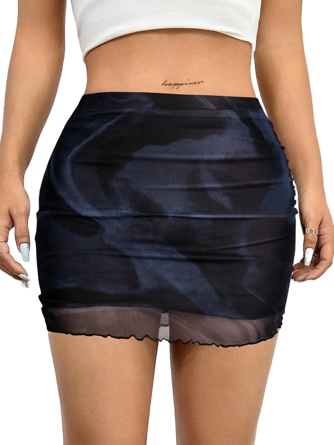 image:imageAvanova Women Mini Skirt High Waisted Ruched Mesh Bodycon Skorts for Going Out Club Summer SkirtBlack Lx07