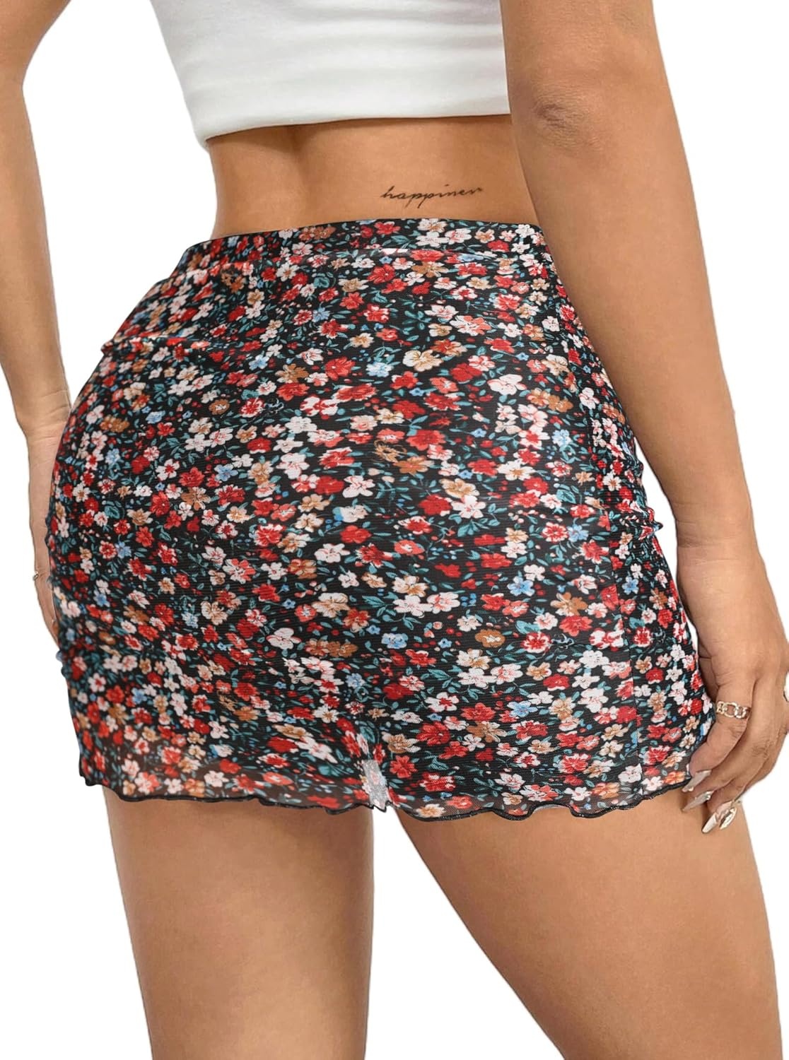 image:imageAvanova Women Mini Skirt High Waisted Ruched Mesh Bodycon Skorts for Going Out Club Summer SkirtDisty Multicolor