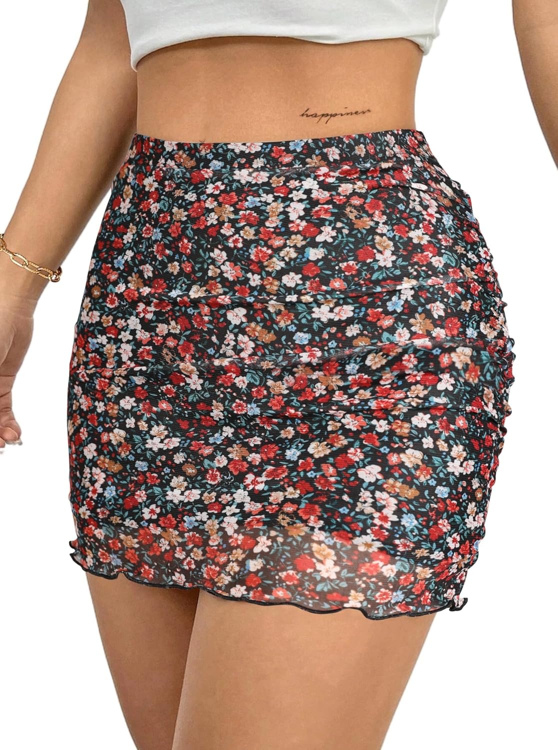 image:imageAvanova Women Mini Skirt High Waisted Ruched Mesh Bodycon Skorts for Going Out Club Summer SkirtDisty Multicolor