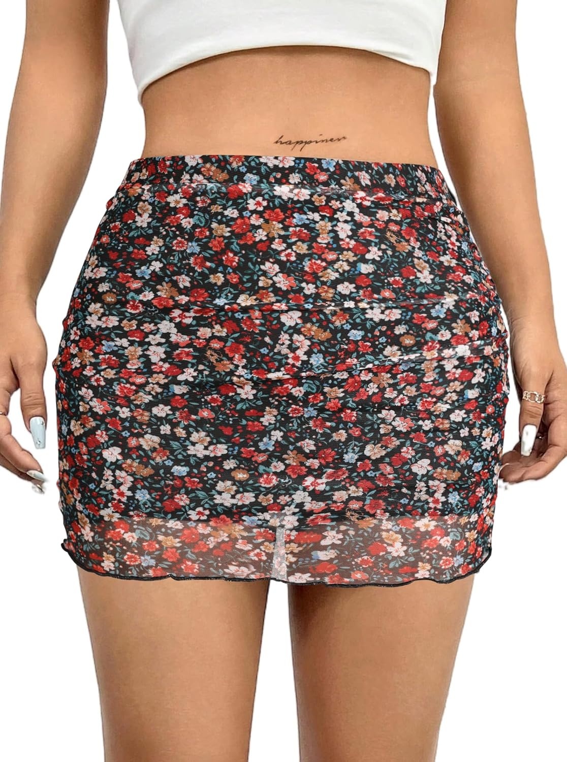 image:imageAvanova Women Mini Skirt High Waisted Ruched Mesh Bodycon Skorts for Going Out Club Summer SkirtDisty Multicolor