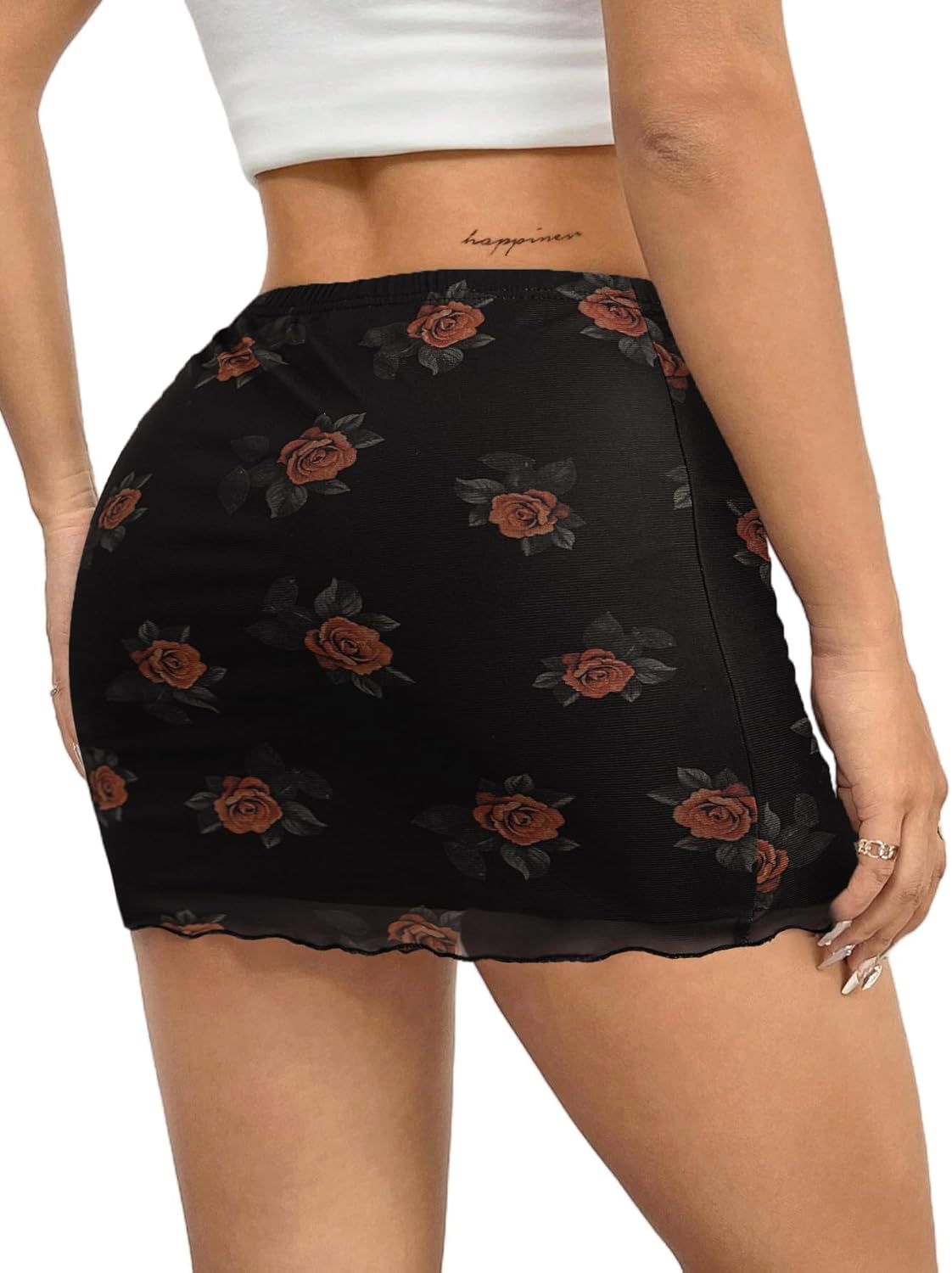 image:imageAvanova Women Mini Skirt High Waisted Ruched Mesh Bodycon Skorts for Going Out Club Summer SkirtFloral Black F