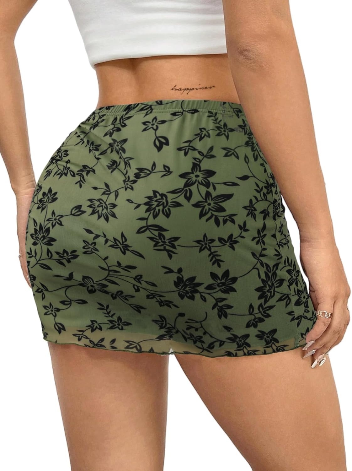 image:imageAvanova Women Mini Skirt High Waisted Ruched Mesh Bodycon Skorts for Going Out Club Summer SkirtFloral Green
