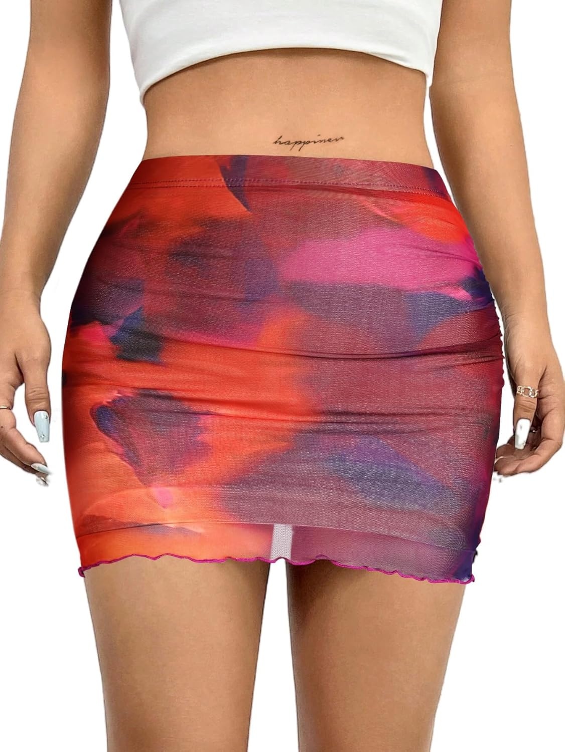 image:imageAvanova Women Mini Skirt High Waisted Ruched Mesh Bodycon Skorts for Going Out Club Summer SkirtMulticolor