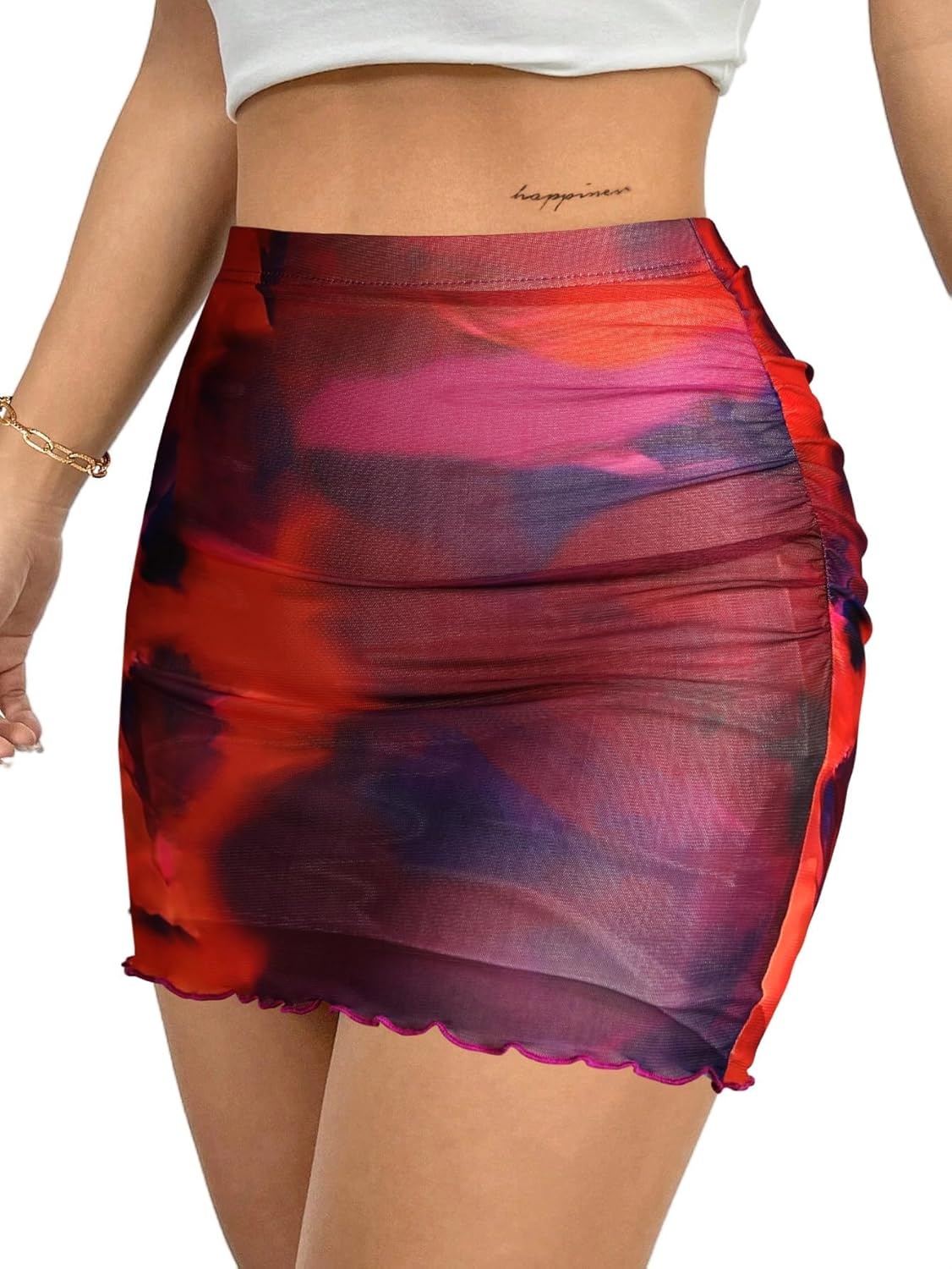 image:imageAvanova Women Mini Skirt High Waisted Ruched Mesh Bodycon Skorts for Going Out Club Summer SkirtMulticolor