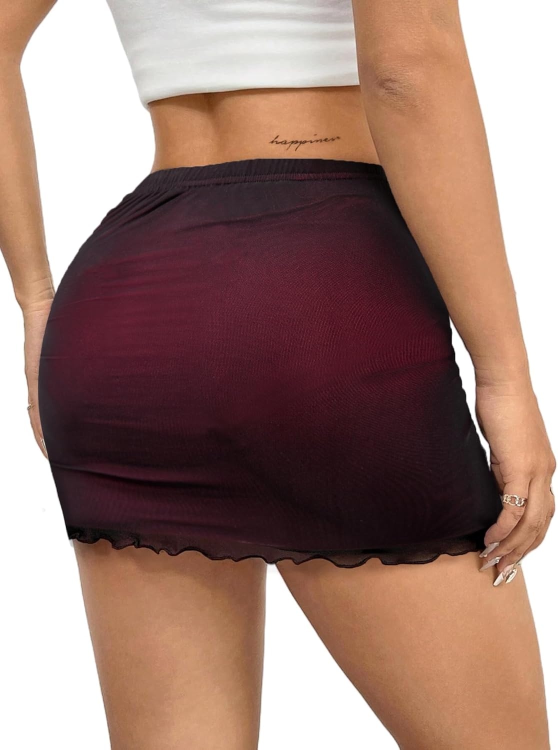 image:imageAvanova Women Mini Skirt High Waisted Ruched Mesh Bodycon Skorts for Going Out Club Summer SkirtPurple Red