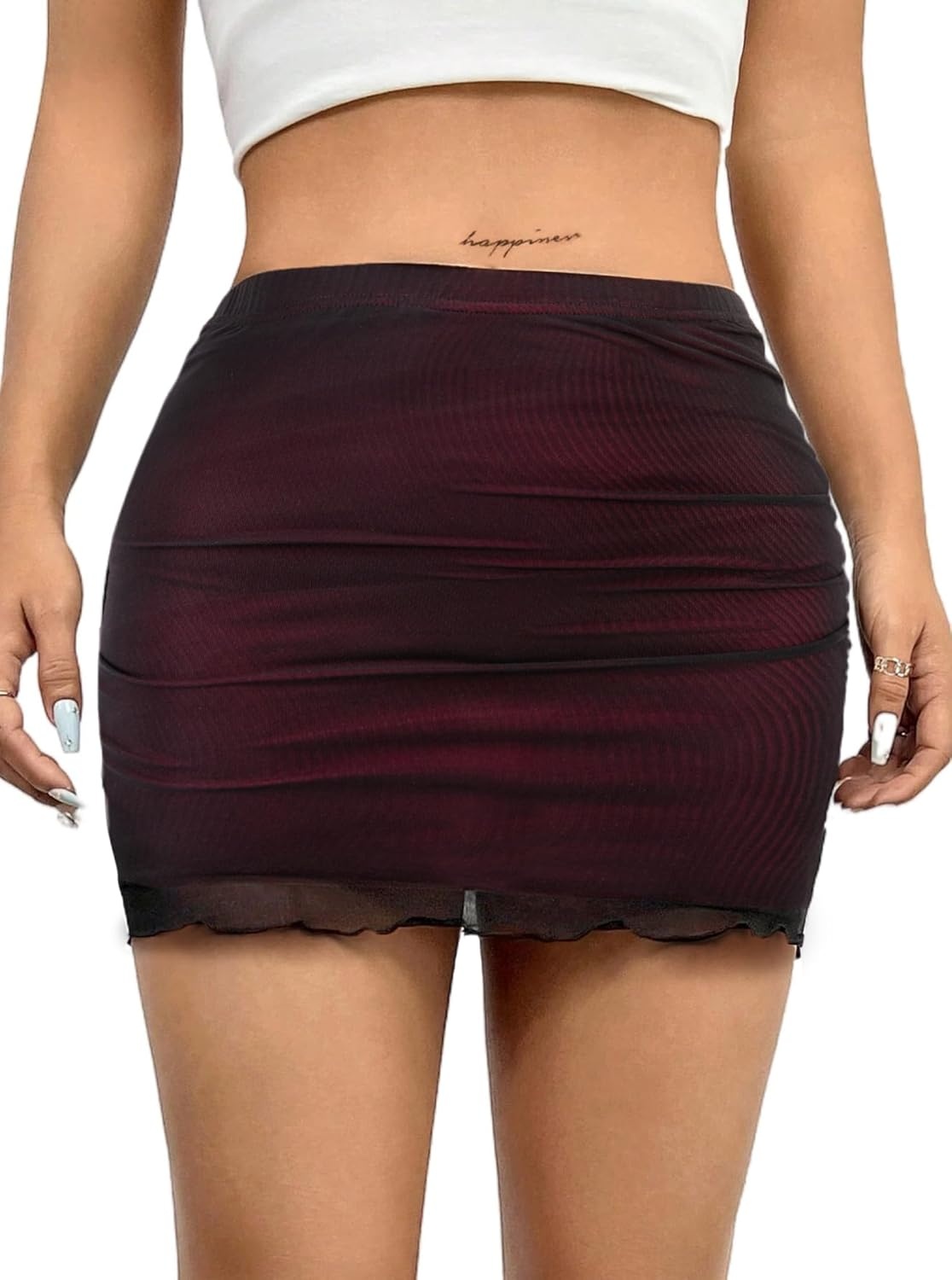 image:imageAvanova Women Mini Skirt High Waisted Ruched Mesh Bodycon Skorts for Going Out Club Summer SkirtPurple Red