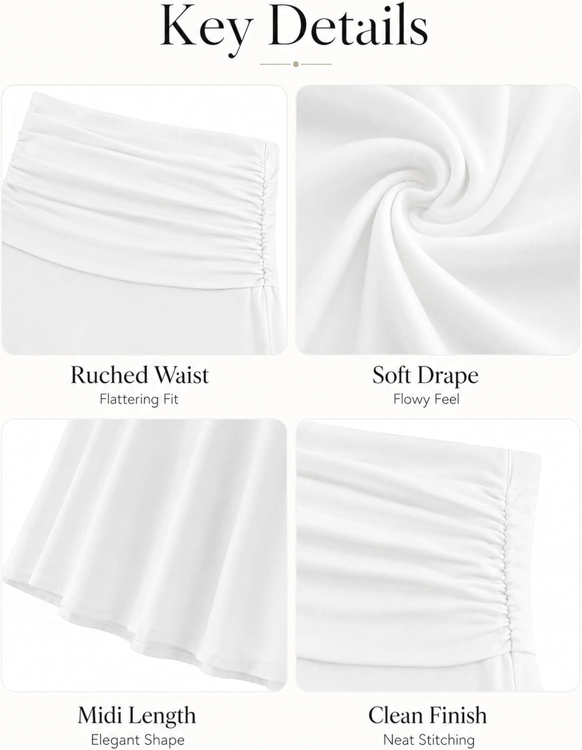 image:imageAvanova Women Ruched High Waist Midi Skirt Flowy A Line Below Knee Dressy Casual SkirtsWhite