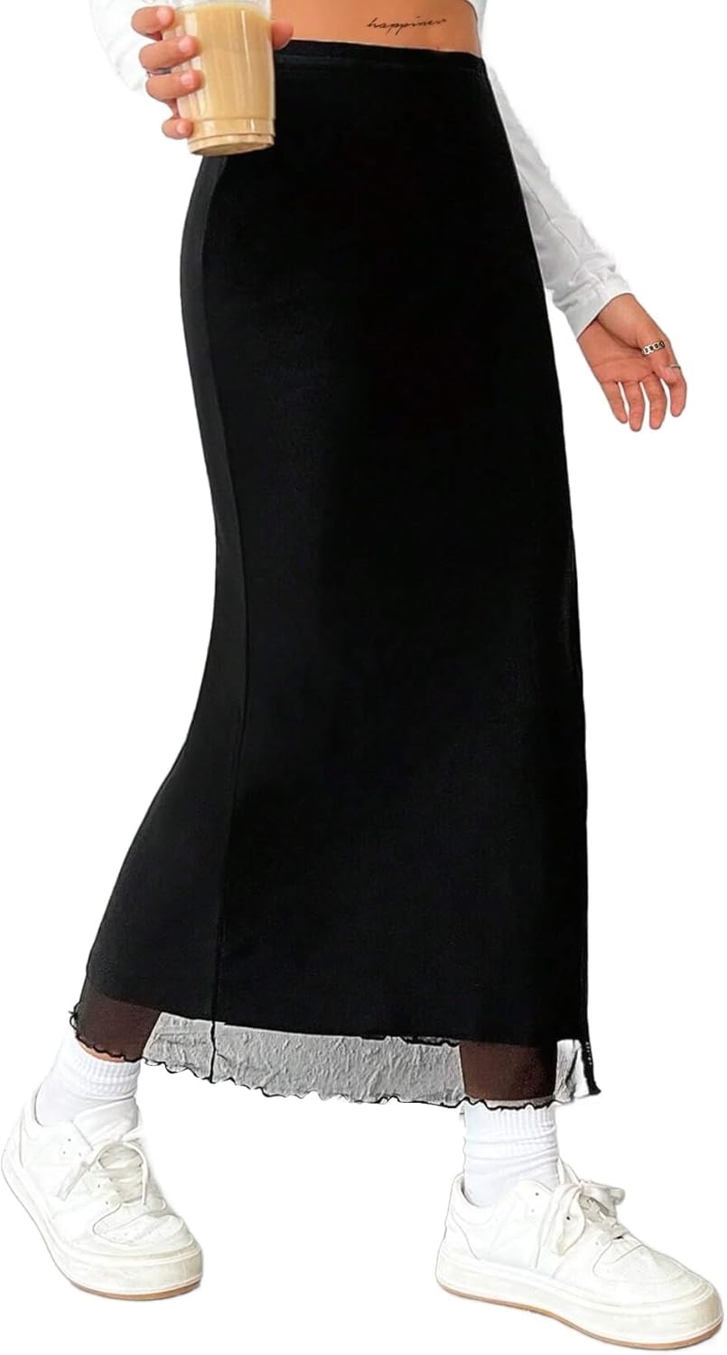 image:imageAvanova Womens Mesh Slit Split Long Skirts High Waisted Sexy Summer Maxi SkirtsBlack