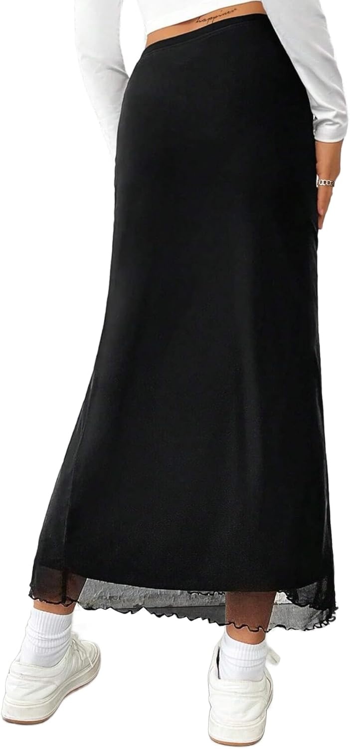 image:imageAvanova Womens Mesh Slit Split Long Skirts High Waisted Sexy Summer Maxi SkirtsBlack