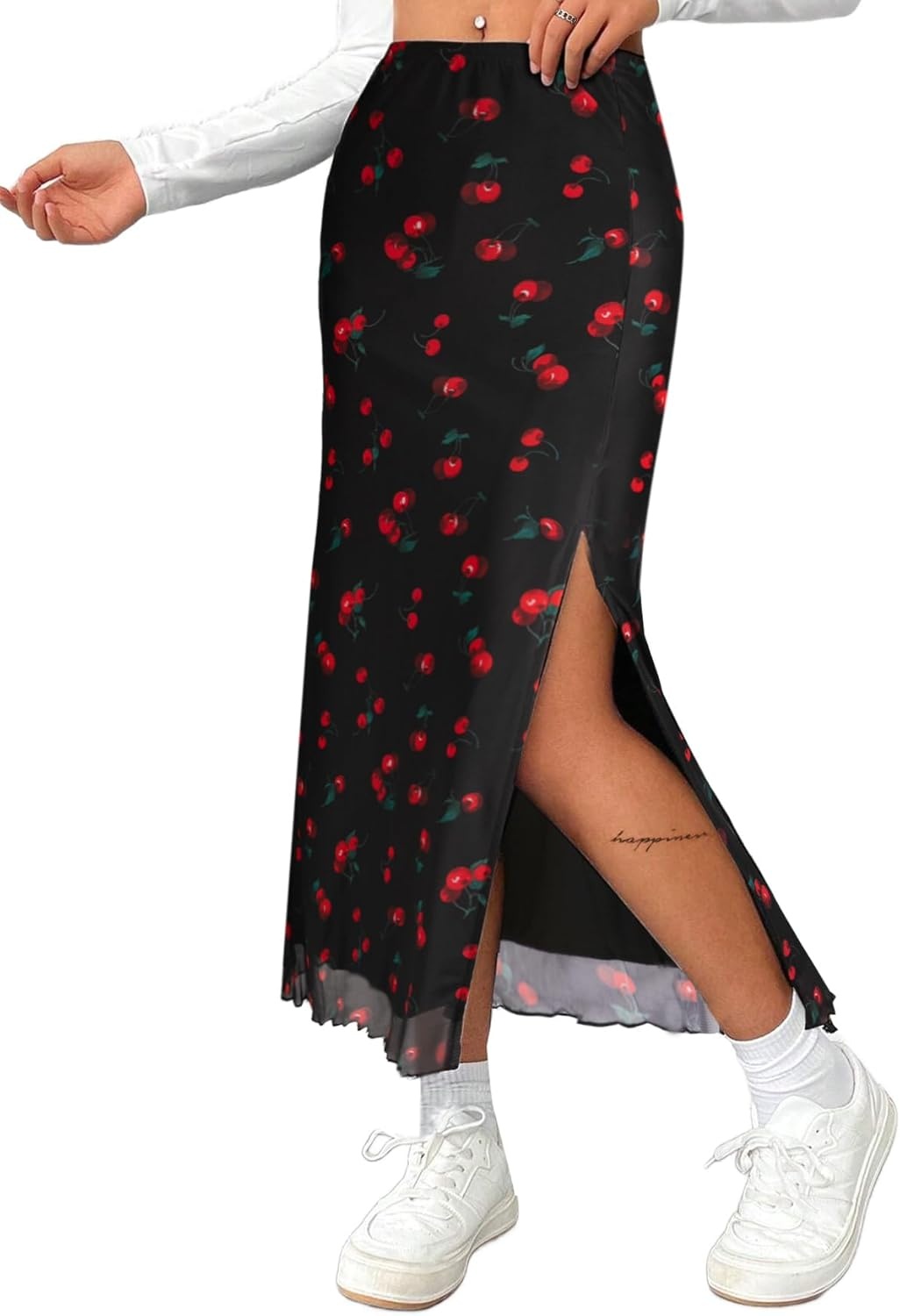 image:imageAvanova Womens Mesh Slit Split Long Skirts High Waisted Sexy Summer Maxi SkirtsBlack Cherry