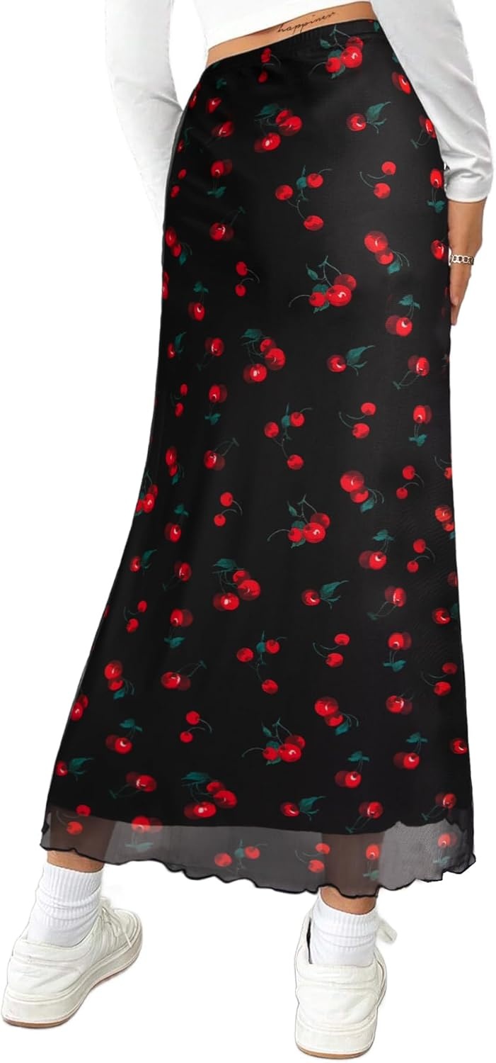 image:imageAvanova Womens Mesh Slit Split Long Skirts High Waisted Sexy Summer Maxi SkirtsBlack Cherry