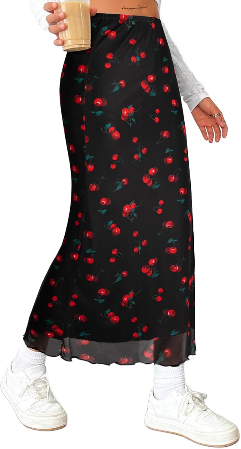 image:imageAvanova Womens Mesh Slit Split Long Skirts High Waisted Sexy Summer Maxi SkirtsBlack Cherry