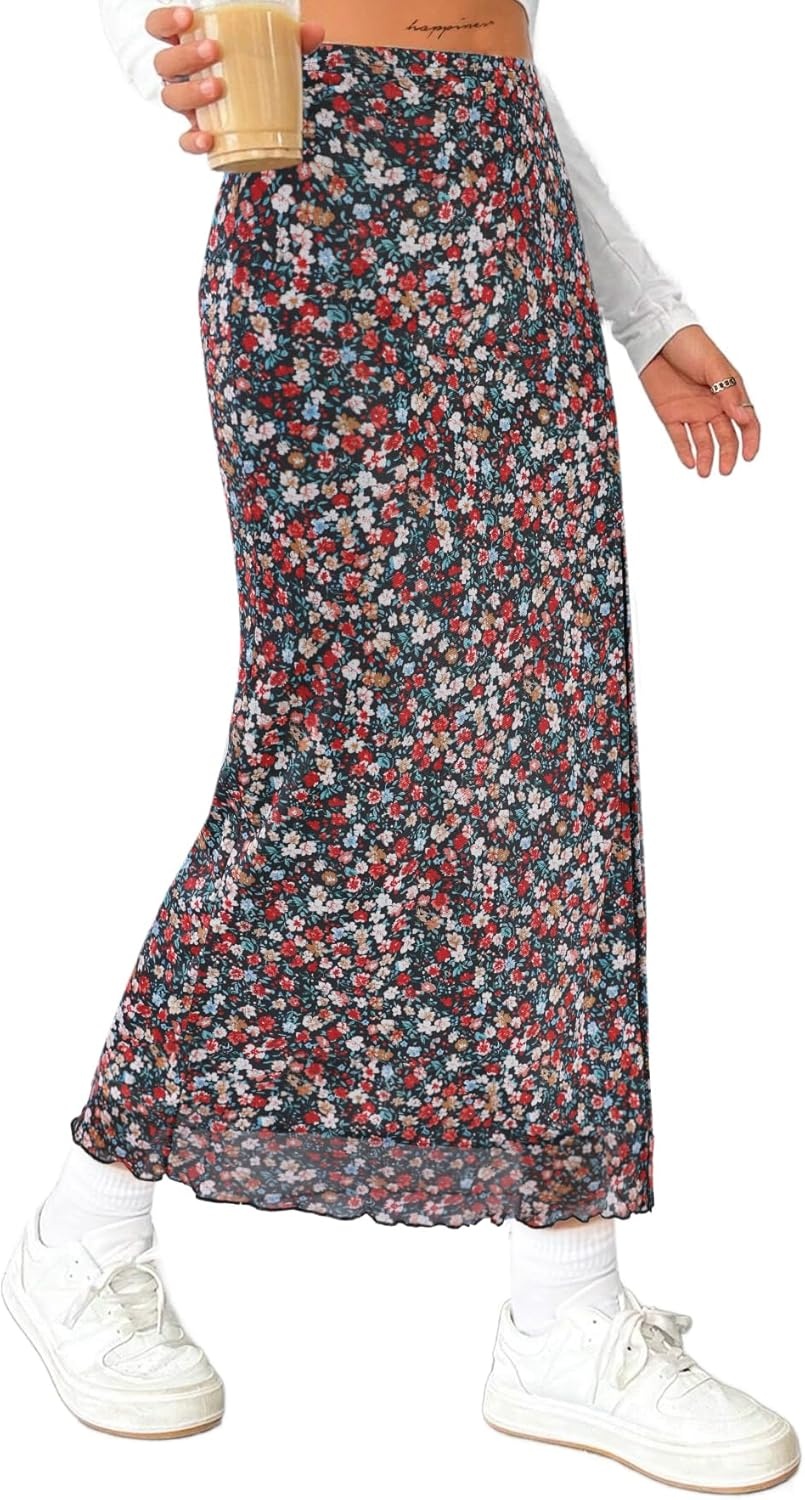 image:imageAvanova Womens Mesh Slit Split Long Skirts High Waisted Sexy Summer Maxi SkirtsMulti Floral