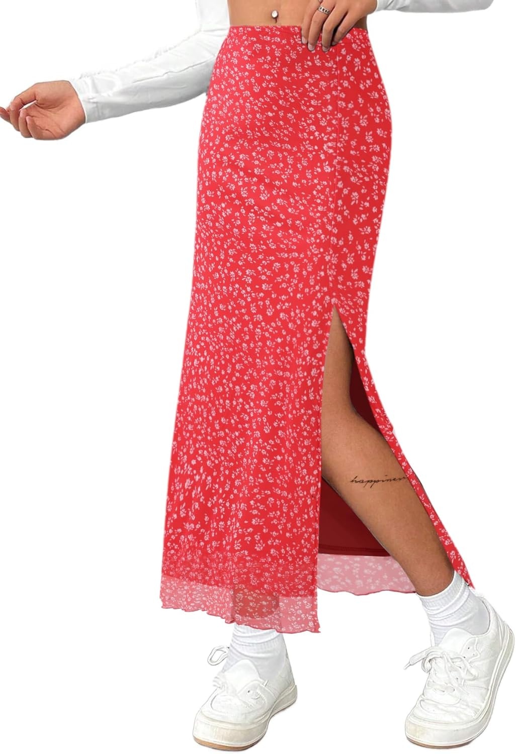 image:imageAvanova Womens Mesh Slit Split Long Skirts High Waisted Sexy Summer Maxi SkirtsRed Floral