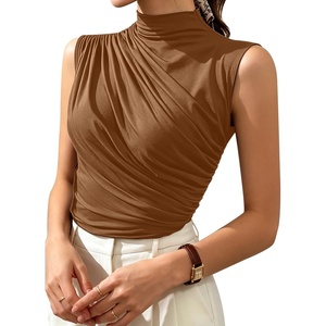 image:imageAvanova Women Fitted Sleeveless Ruched Tank Top Shirt Mock Turtleneck BlousesKhaki