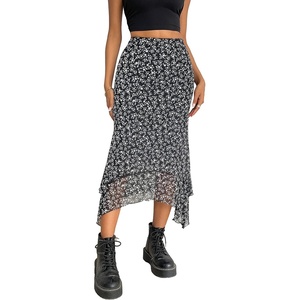 image:imageAvanova Women Mesh Asymmetrical Mermaid Midi Skirt High Waist Fishtail Long SkirtFloral Black D