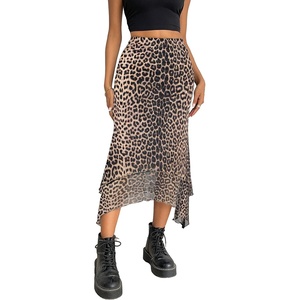 image:imageAvanova Women Mesh Asymmetrical Mermaid Midi Skirt High Waist Fishtail Long SkirtKhaki Leopard